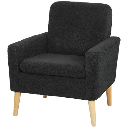 Fabric Accent Chair, Modern Upholstered Armchair with Wood Legs and Wide Padded Seat, Black