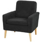 Fabric Accent Chair, Modern Upholstered Armchair with Wood Legs and Wide Padded Seat, Black