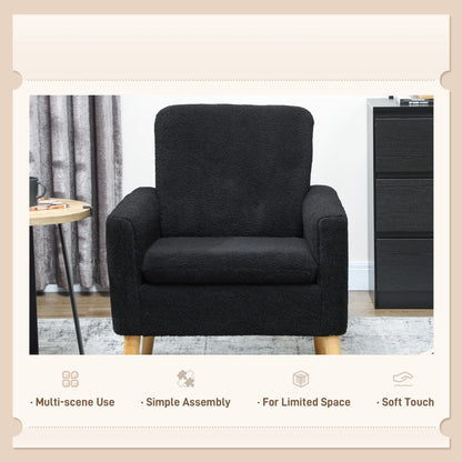 Fabric Accent Chair, Modern Upholstered Armchair with Wood Legs and Wide Padded Seat, Black