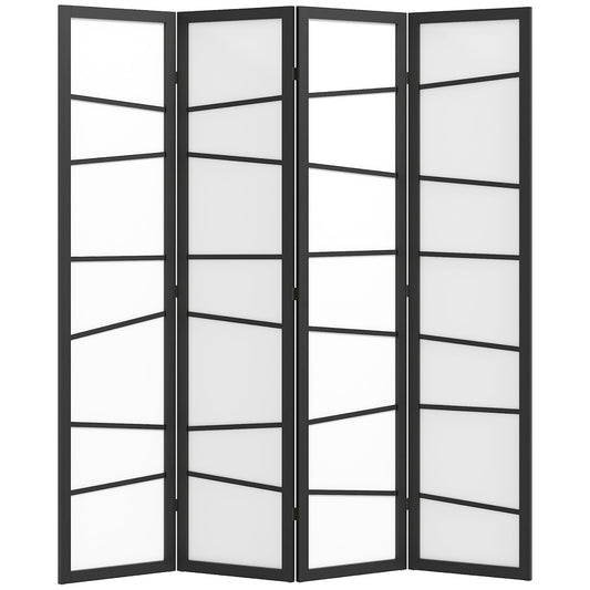 5.6ft Folding Room Divider, 4 Panel Wall Partition with Wood Frame for Bedroom, Home Office, White