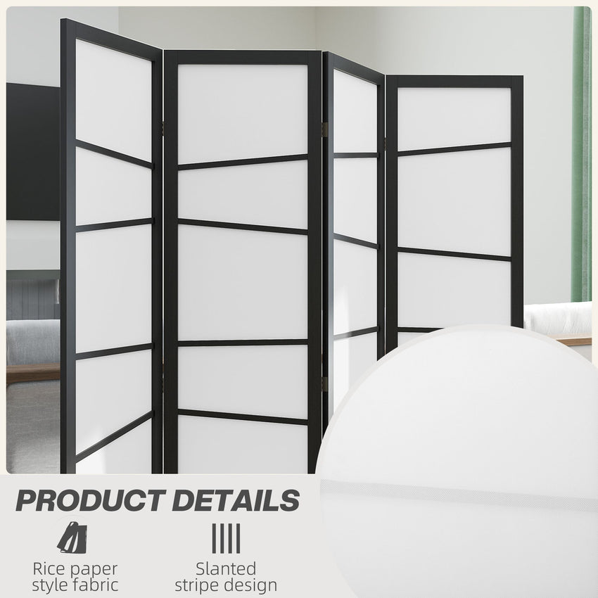 5.6ft Folding Room Divider, 4 Panel Wall Partition with Wood Frame for Bedroom, Home Office, White