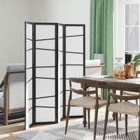 5.6ft Folding Room Divider, 4 Panel Wall Partition with Wood Frame for Bedroom, Home Office, White
