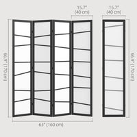 5.6ft Folding Room Divider, 4 Panel Wall Partition with Wood Frame for Bedroom, Home Office, White