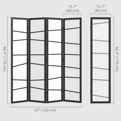 5.6ft Folding Room Divider, 4 Panel Wall Partition with Wood Frame for Bedroom, Home Office, White
