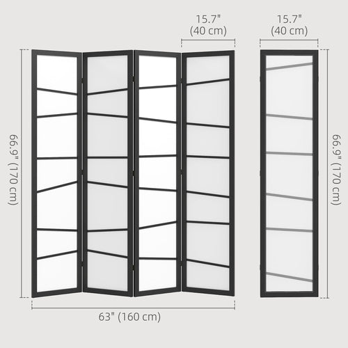 5.6ft Folding Room Divider, 4 Panel Wall Partition with Wood Frame for Bedroom, Home Office, White