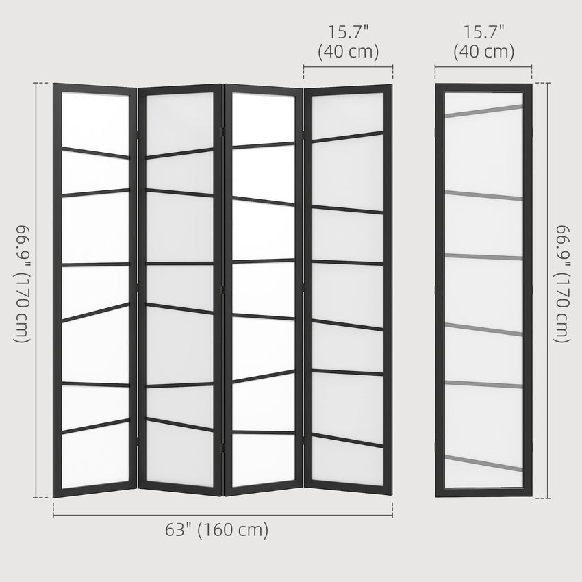 5.6ft Folding Room Divider, 4 Panel Wall Partition with Wood Frame for Bedroom, Home Office, White