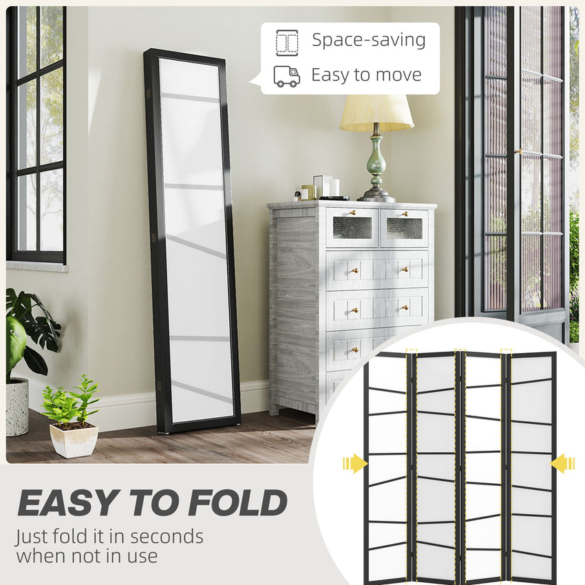 5.6ft Folding Room Divider, 4 Panel Wall Partition with Wood Frame for Bedroom, Home Office, White