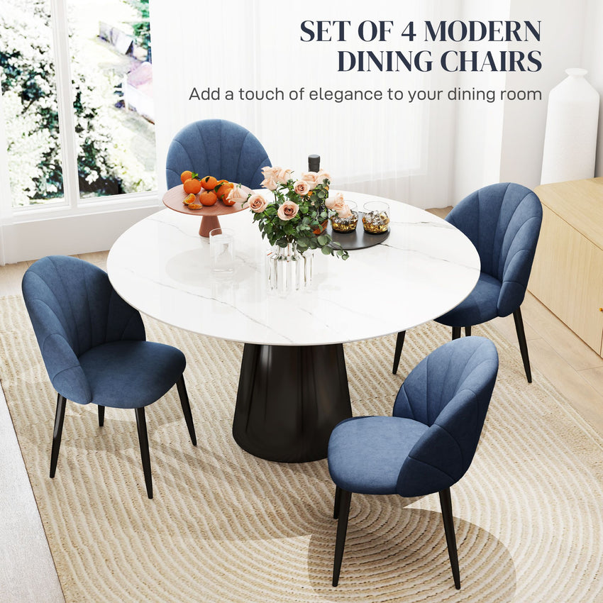 Modern Dining Chairs Set of 4, Upholstered Dining Room Chairs with Metal Legs, Shell Backrest, Padded Seat, Blue