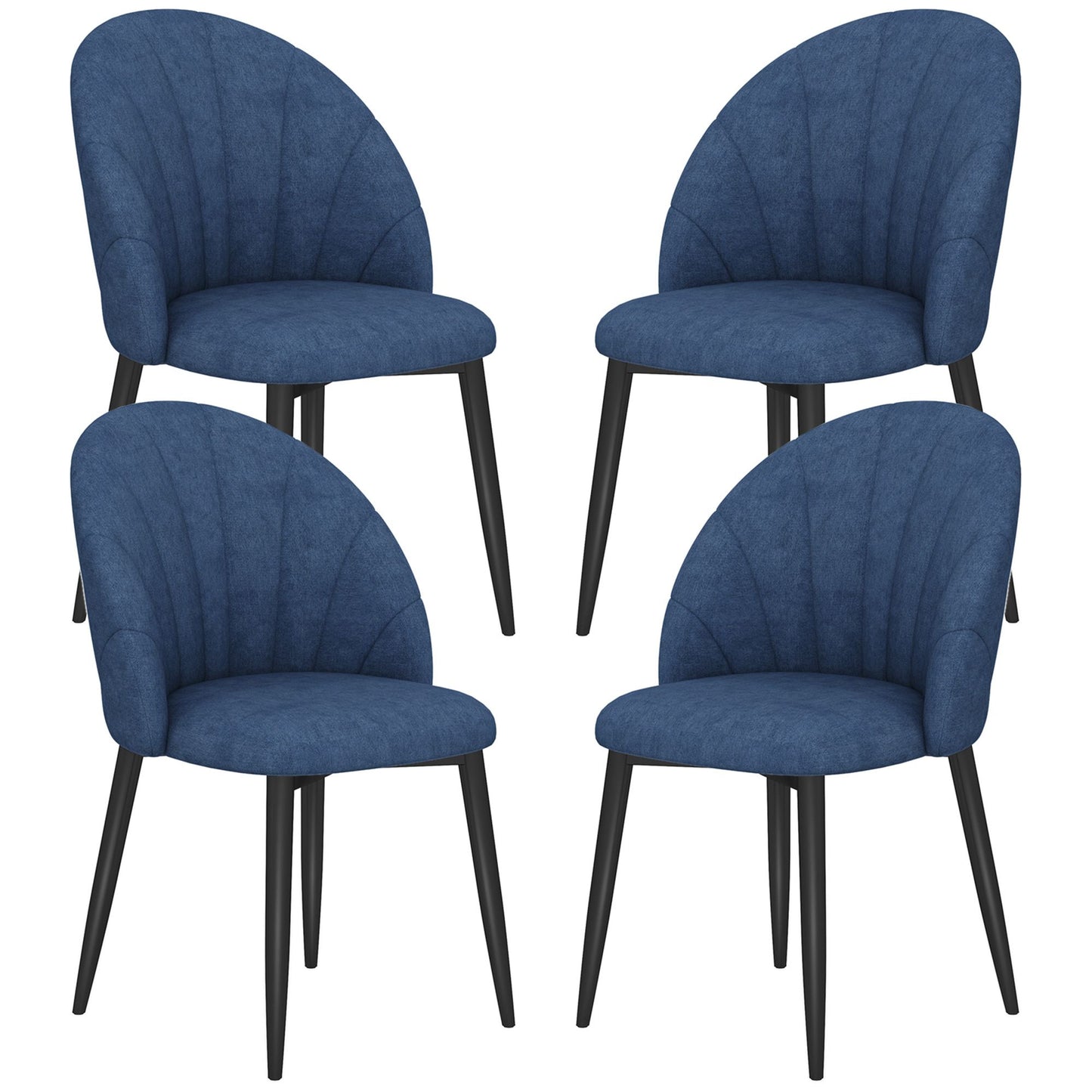 Modern Dining Chairs Set of 4, Upholstered Dining Room Chairs with Metal Legs, Shell Backrest, Padded Seat, Blue