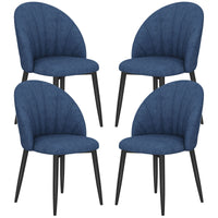 Modern Dining Chairs Set of 4, Upholstered Dining Room Chairs with Metal Legs, Shell Backrest, Padded Seat, Blue