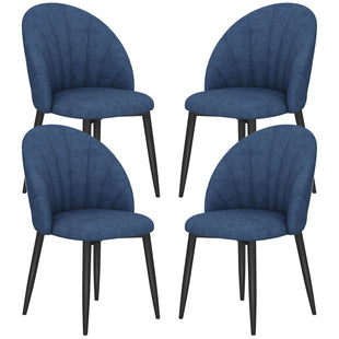 Modern Dining Chairs Set of 4, Upholstered Dining Room Chairs with Metal Legs, Shell Backrest, Padded Seat, Blue