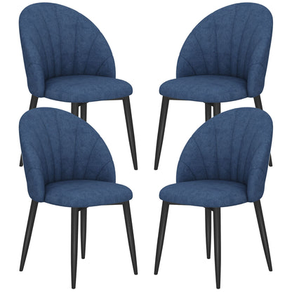 Modern Dining Chairs Set of 4, Upholstered Dining Room Chairs with Metal Legs, Shell Backrest, Padded Seat, Blue