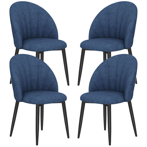 Modern Dining Chairs Set of 4, Upholstered Dining Room Chairs with Metal Legs, Shell Backrest, Padded Seat, Blue