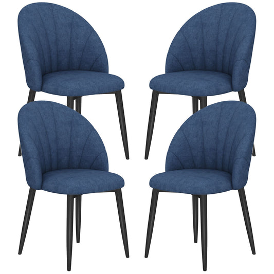 Modern Dining Chairs Set of 4, Upholstered Dining Room Chairs with Metal Legs, Shell Backrest, Padded Seat, Blue