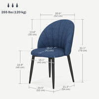 Modern Dining Chairs Set of 4, Upholstered Dining Room Chairs with Metal Legs, Shell Backrest, Padded Seat, Blue