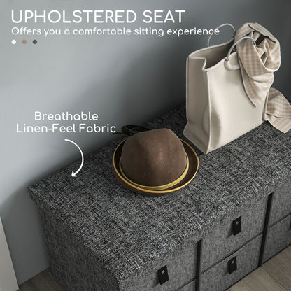 Shoe Bench with Seat, Shoe Storage Bench with Cushion and 6 Fabric Drawers for Entryway, Hallway, Bedroom, Charcoal Grey