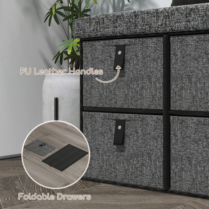 Shoe Bench with Seat, Shoe Storage Bench with Cushion and 6 Fabric Drawers for Entryway, Hallway, Bedroom, Charcoal Grey