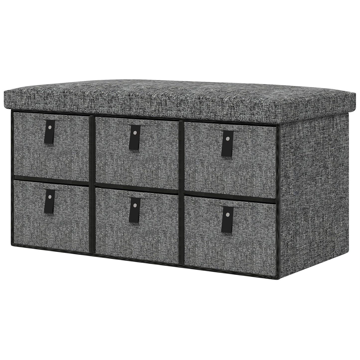 Shoe Bench with Seat, Shoe Storage Bench with Cushion and 6 Fabric Drawers for Entryway, Hallway, Bedroom, Charcoal Grey