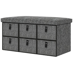 Shoe Bench with Seat, Shoe Storage Bench with Cushion and 6 Fabric Drawers for Entryway, Hallway, Bedroom, Charcoal Grey