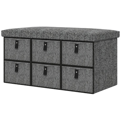 Shoe Bench with Seat, Shoe Storage Bench with Cushion and 6 Fabric Drawers for Entryway, Hallway, Bedroom, Charcoal Grey