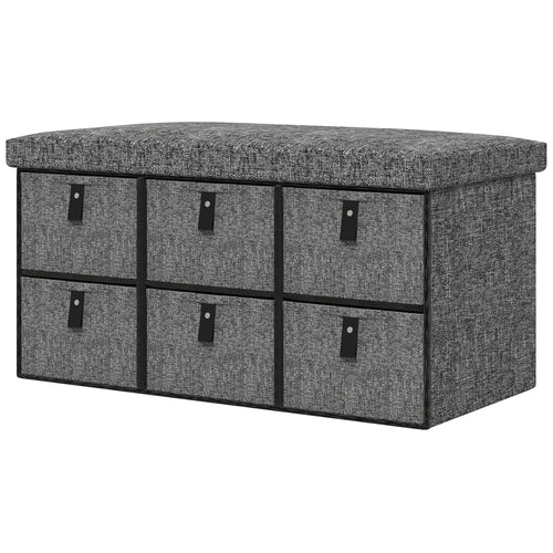 Shoe Bench with Seat, Shoe Storage Bench with Cushion and 6 Fabric Drawers for Entryway, Hallway, Bedroom, Charcoal Grey