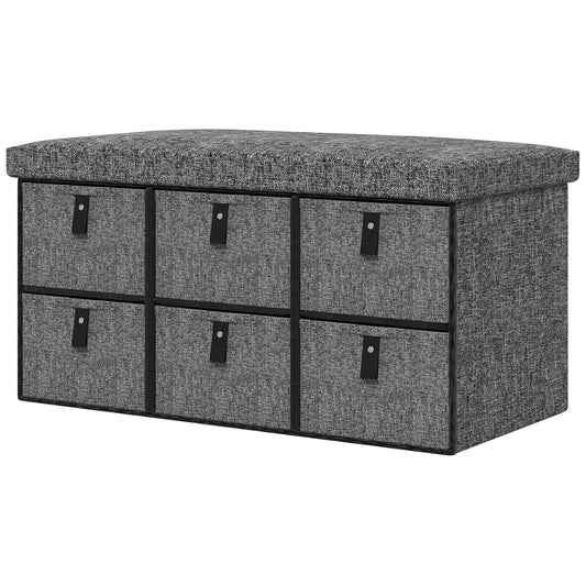 Shoe Bench with Seat, Shoe Storage Bench with Cushion and 6 Fabric Drawers for Entryway, Hallway, Bedroom, Charcoal Grey