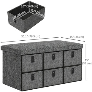 Shoe Bench with Seat, Shoe Storage Bench with Cushion and 6 Fabric Drawers for Entryway, Hallway, Bedroom, Charcoal Grey