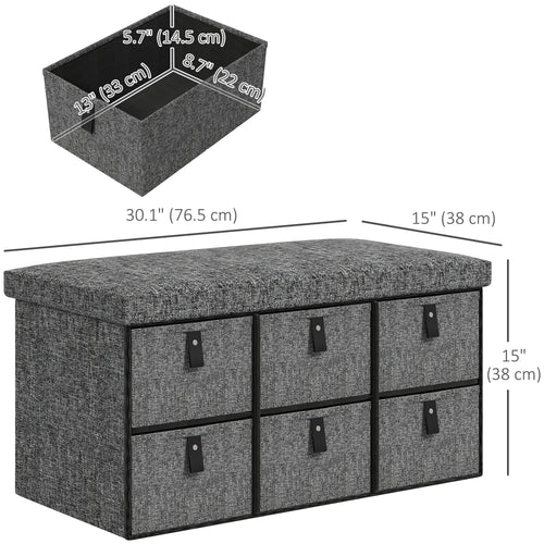 Shoe Bench with Seat, Shoe Storage Bench with Cushion and 6 Fabric Drawers for Entryway, Hallway, Bedroom, Charcoal Grey