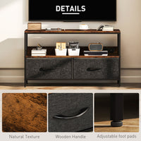 TV Stand with Charging Station, TV Table with 2 Foldable Linen Drawers and Open Shelf for 47 Inch TV, Rustic Brown