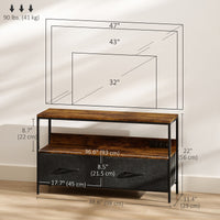 TV Stand with Charging Station, TV Table with 2 Foldable Linen Drawers and Open Shelf for 47 Inch TV, Rustic Brown