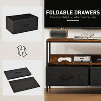 TV Stand with Charging Station, TV Table with 2 Foldable Linen Drawers and Open Shelf for 47 Inch TV, Rustic Brown