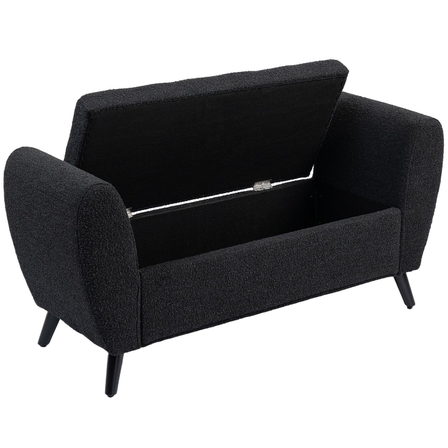 Upholstered Storage Bench with Arms, Modern Ottoman Bench for Bedroom, Entryway, and Living Room, Black