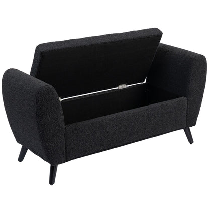 Upholstered Storage Bench with Arms, Modern Ottoman Bench for Bedroom, Entryway, and Living Room, Black