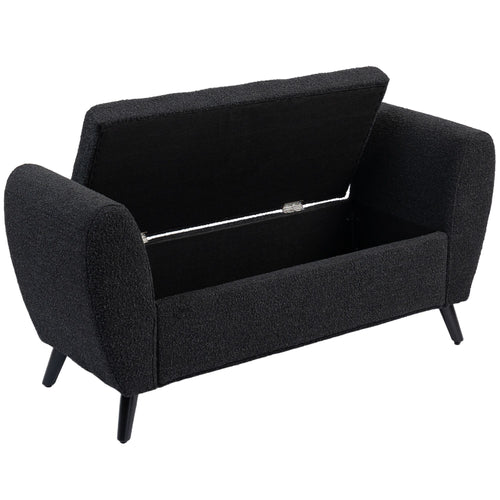 Upholstered Storage Bench with Arms, Modern Ottoman Bench for Bedroom, Entryway, and Living Room, Black