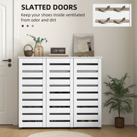 Narrow Shoe Cabinet with Slatted Doors, Adjustable Shelves for 20 Pairs of Shoes, Shoe Cabinet for Entryway, White