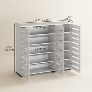 Narrow Shoe Cabinet with Slatted Doors, Adjustable Shelves for 20 Pairs of Shoes, Shoe Cabinet for Entryway, White