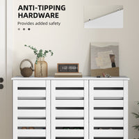 Narrow Shoe Cabinet with Slatted Doors, Adjustable Shelves for 20 Pairs of Shoes, Shoe Cabinet for Entryway, White