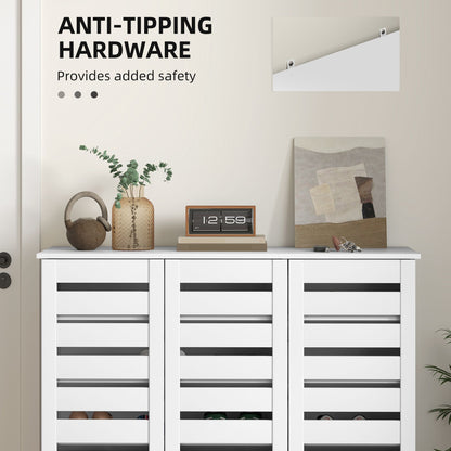 Narrow Shoe Cabinet with Slatted Doors, Adjustable Shelves for 20 Pairs of Shoes, Shoe Cabinet for Entryway, White
