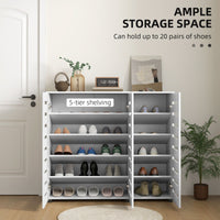 Narrow Shoe Cabinet with Slatted Doors, Adjustable Shelves for 20 Pairs of Shoes, Shoe Cabinet for Entryway, White