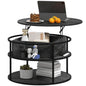 Lift Top Coffee Table, Round Coffee Table with Storage Shelf, Hidden Compartment and Steel Frame, Distressed Dark Grey
