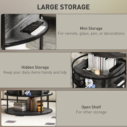 Lift Top Coffee Table, Round Coffee Table with Storage Shelf, Hidden Compartment and Steel Frame, Distressed Dark Grey