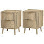 Night Stands Set of 2, Nightstands with Finger Pulls and Fluted Drawers, Bedside Tables with Round Edges, Oak