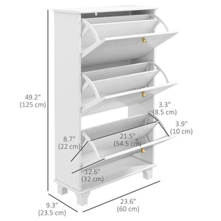 Narrow Shoe Storage with 3 Flip Drawers and Adjustable Shelves, Shoe Cabinet Organizer for 12 Pairs of Shoes, White