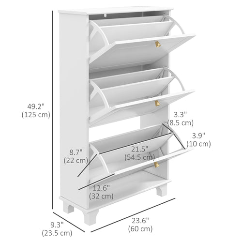 Narrow Shoe Storage with 3 Flip Drawers and Adjustable Shelves, Shoe Cabinet Organizer for 12 Pairs of Shoes, White