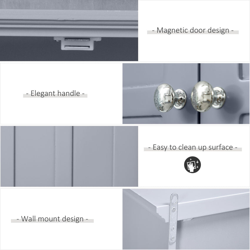 Bathroom Wall Cabinet, Medicine Cabinet, Over Toilet Storage Cabinet with Adjustable Shelf and 2 Doors for Hallway, Living Room, Gray