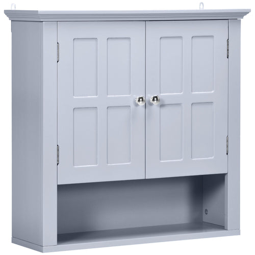 Bathroom Wall Cabinet, Medicine Cabinet, Over Toilet Storage Cabinet with Adjustable Shelf and 2 Doors for Hallway, Living Room, Gray