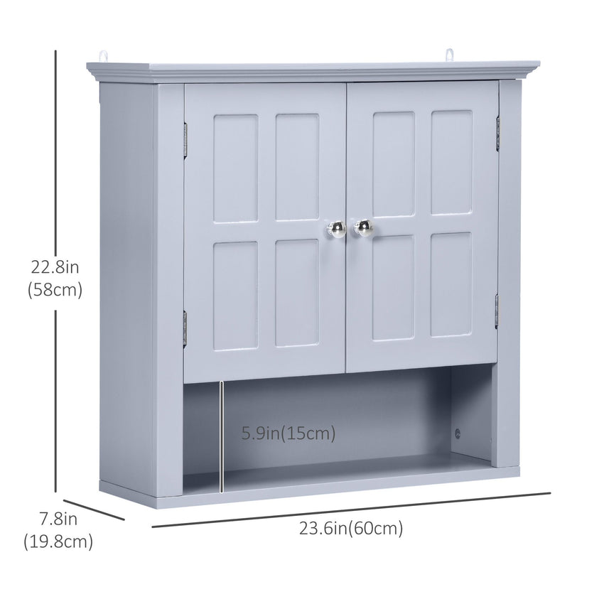 Bathroom Wall Cabinet, Medicine Cabinet, Over Toilet Storage Cabinet with Adjustable Shelf and 2 Doors for Hallway, Living Room, Gray