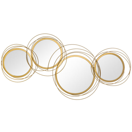 Metal Wall Art Gold Frame Circle Bathroom Mirror Decor Home Hanging Wall Sculptures for Living Room Bedroom Dining Room, 42.25" W x 22" H, Gold