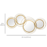 Metal Wall Art Gold Frame Circle Bathroom Mirror Decor Home Hanging Wall Sculptures for Living Room Bedroom Dining Room, 42.25" W x 22" H, Gold
