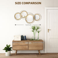 Metal Wall Art Gold Frame Circle Bathroom Mirror Decor Home Hanging Wall Sculptures for Living Room Bedroom Dining Room, 42.25" W x 22" H, Gold
